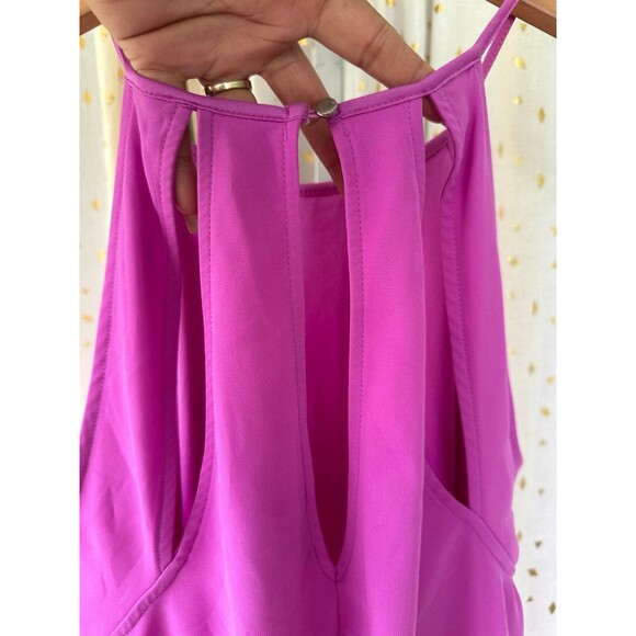 Express Chiffon High Neck Triple Open Back Keyhole Open Elastic Bottom Blouse M - Picture 5 of 8